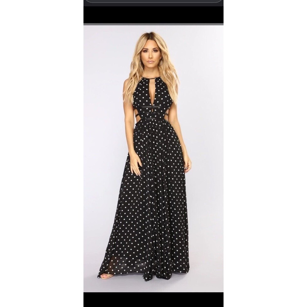 Fashion Nova Black Polka Dot Dress Cut Out  ‘Had Your Shot’ formal spring maxi